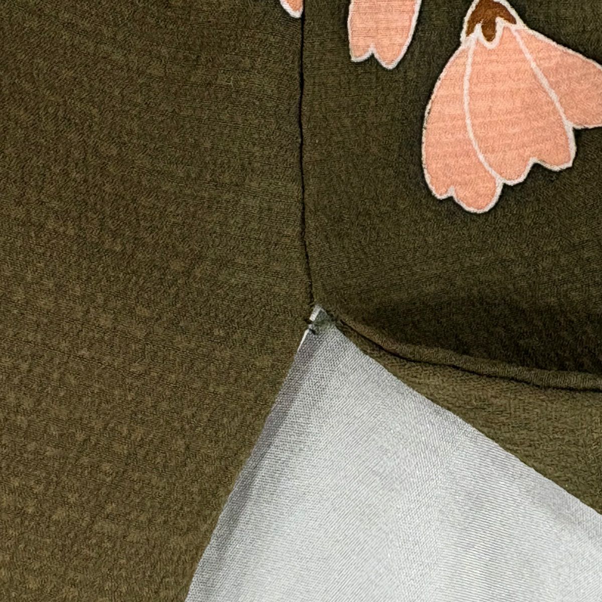 振袖禮服 身長163cm 袖長67cm M 雙層 菊花 樹垂櫻 金絲 金銀彩 茶綠 純蠶絲 名品級