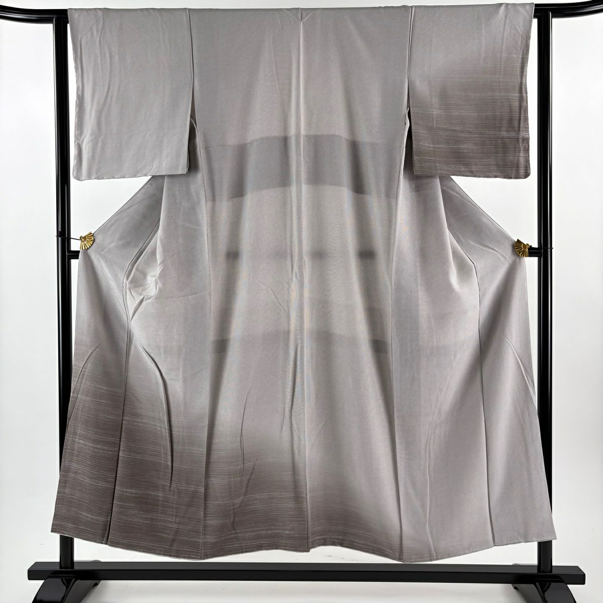 付下 身長150.5cm 袖長62.5cm S 雙層 縞紋 角通 灰色 純蠶絲 名品級