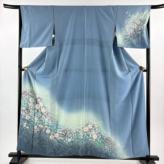 訪問服 身長157cm 袖長66.5cm M 雙層 辻花染 漸層 水藍 純蠶絲 名品級