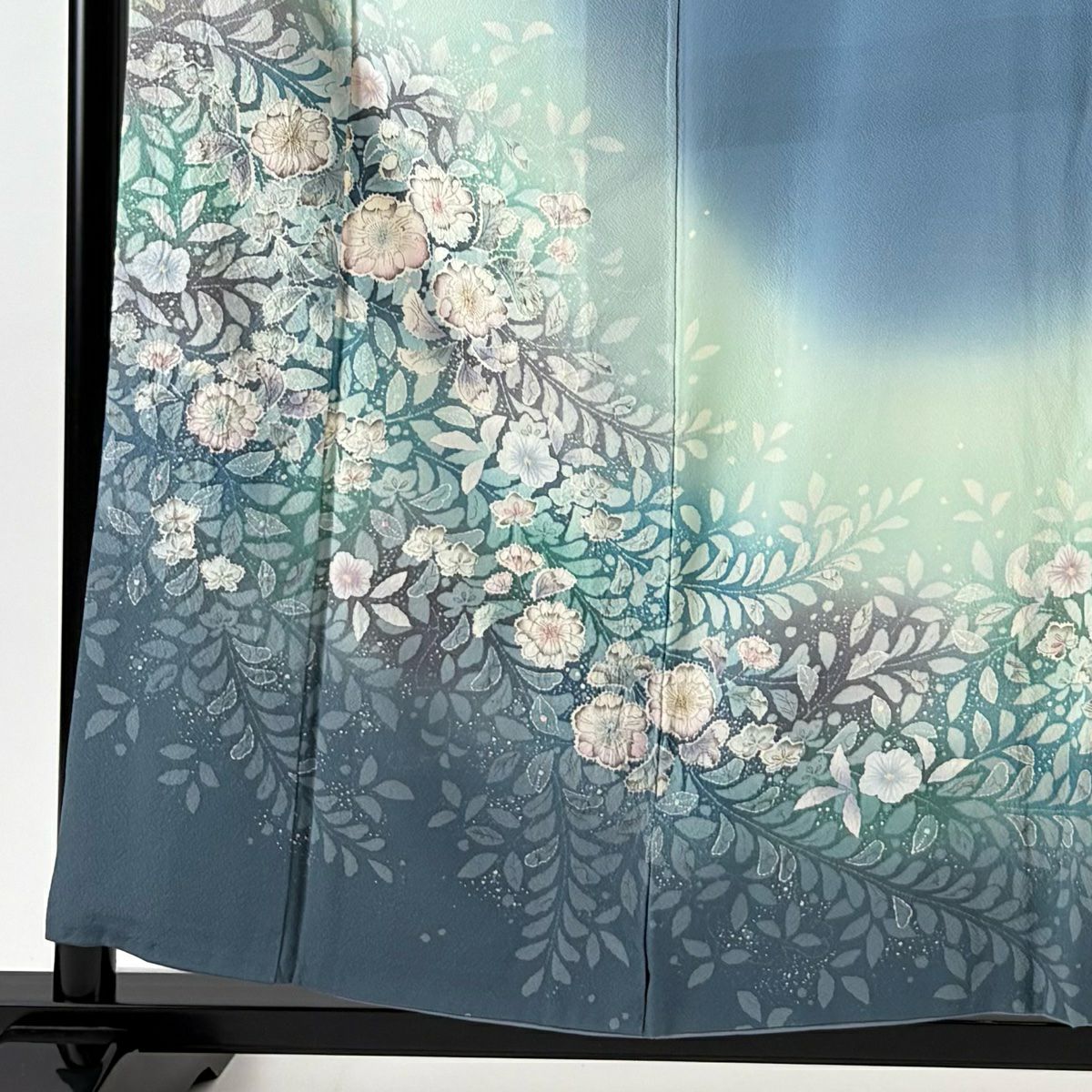 訪問服 身長157cm 袖長66.5cm M 雙層 辻花染 漸層 水藍 純蠶絲 名品級