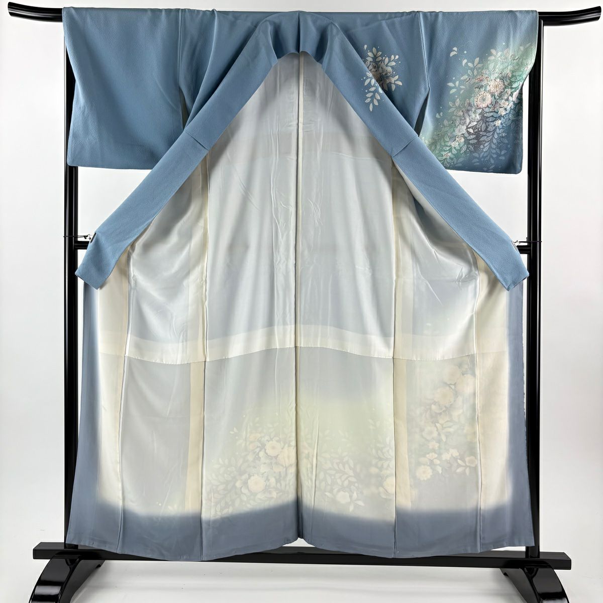 訪問服 身長157cm 袖長66.5cm M 雙層 辻花染 漸層 水藍 純蠶絲 名品級
