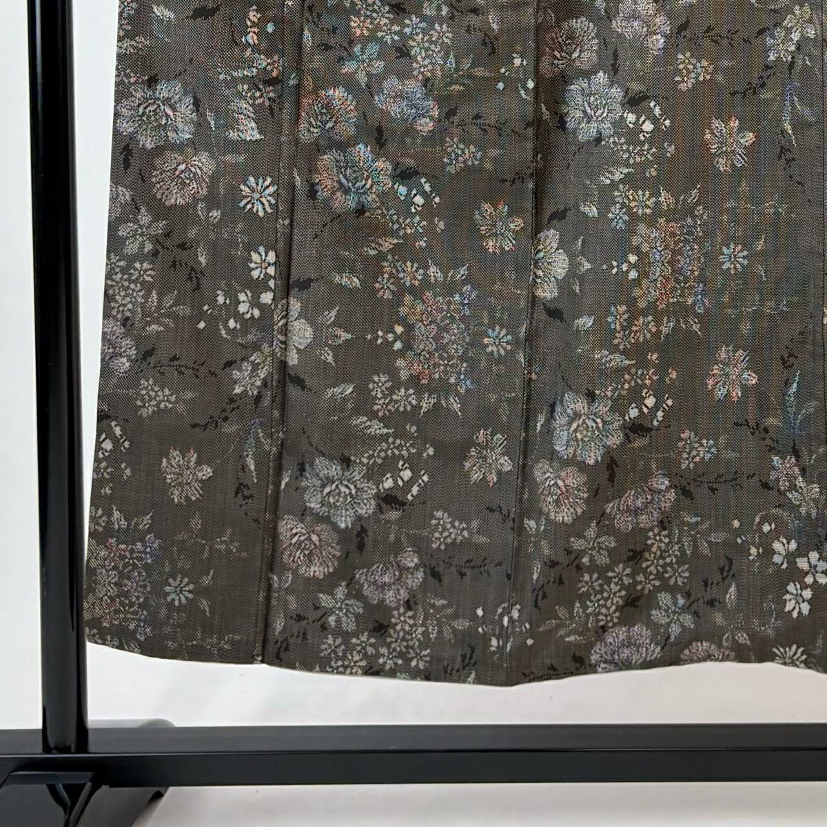 【美品】 紬織織 身長151cm 袖長62.5cm S 雙層 草花紋紋 焦茶 純蠶絲 名品級
