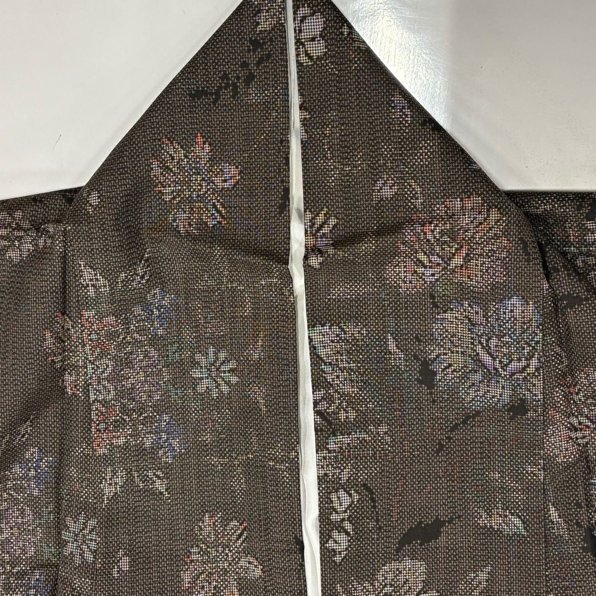 【美品】 紬織織 身長151cm 袖長62.5cm S 雙層 草花紋紋 焦茶 純蠶絲 名品級