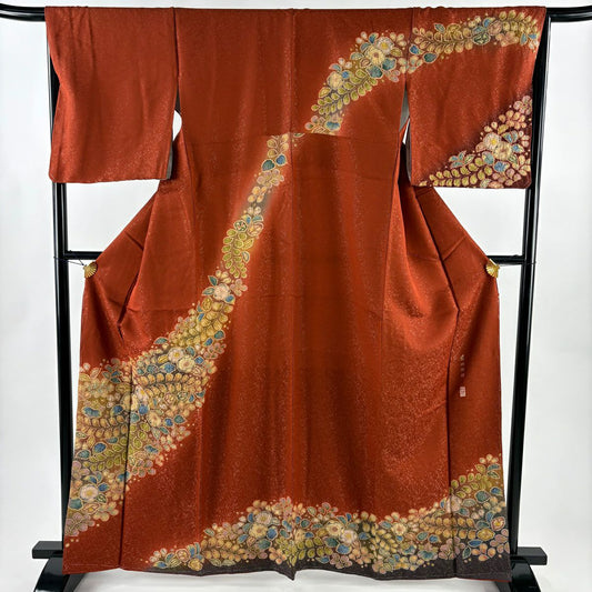 【美品】訪問服 身長163.5cm 袖長66.5cm M 雙層 翠山工房 落款あり 辻花染 銀通し 漸層 朱 純蠶絲 名品級