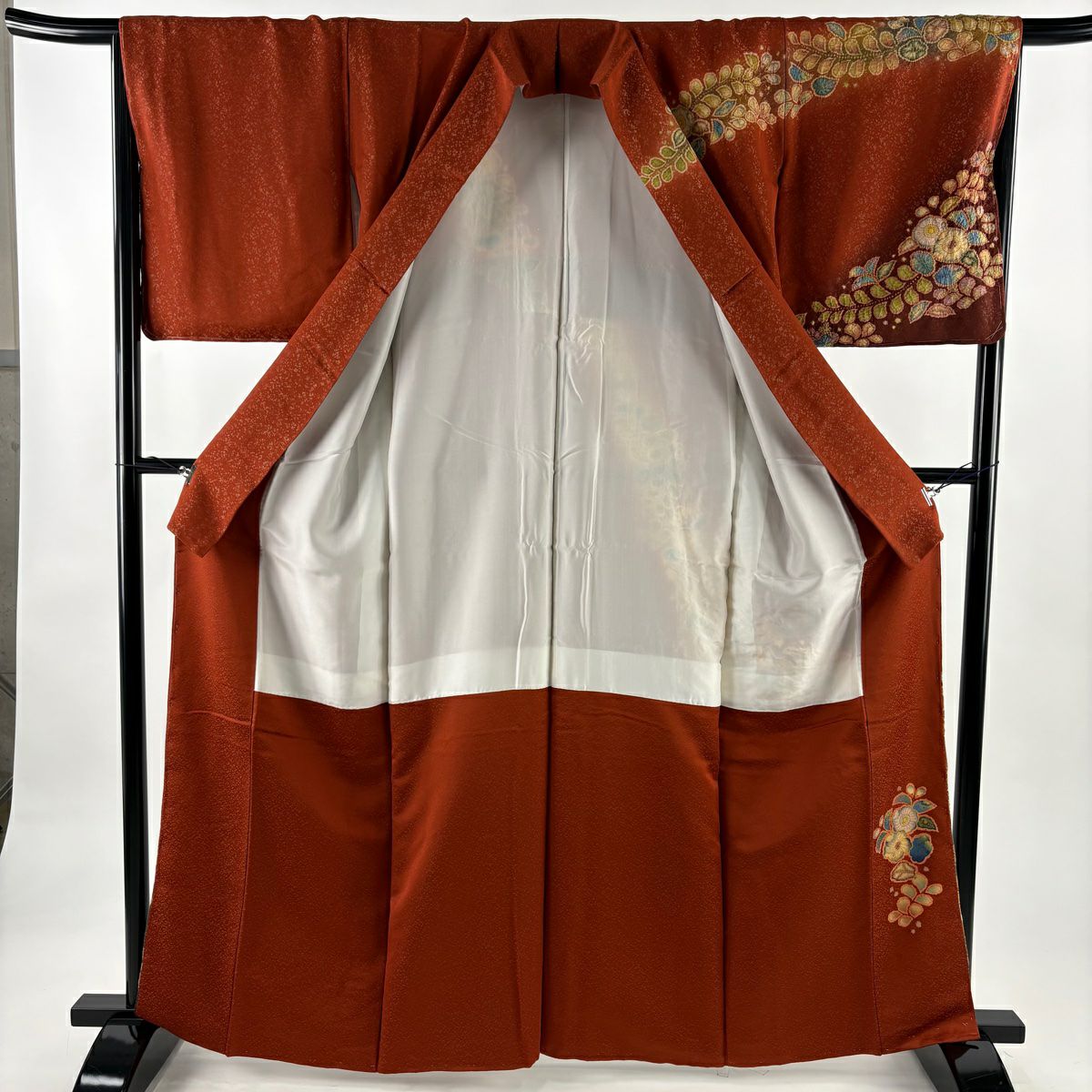 【美品】訪問服 身長163.5cm 袖長66.5cm M 雙層 翠山工房 落款あり 辻花染 銀通し 漸層 朱 純蠶絲 名品級