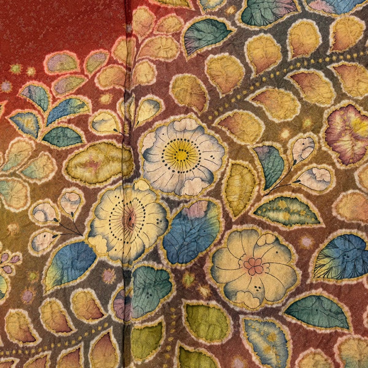 【美品】訪問服 身長163.5cm 袖長66.5cm M 雙層 翠山工房 落款あり 辻花染 銀通し 漸層 朱 純蠶絲 名品級