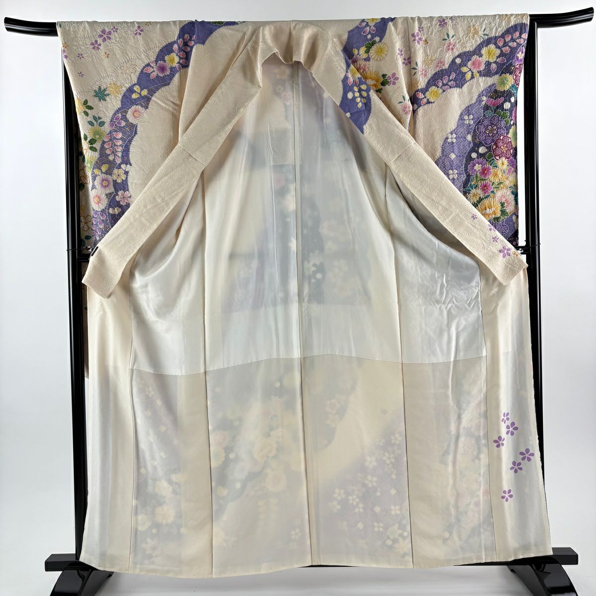 振袖禮服 身長160.5cm 袖長66.5cm M 雙層 牡丹 菊花 絞染 銀通 純蠶絲 逸品級