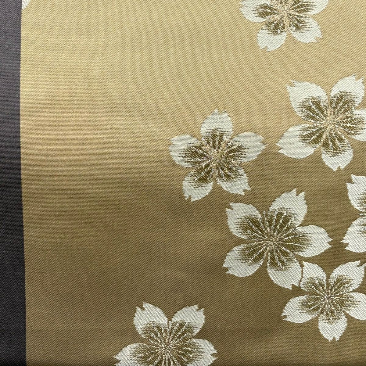 【美品】 袋帶 逸品級 辻村ジュサブロー 落款あり 櫻花 銀線 淺茶 六通 純蠶絲