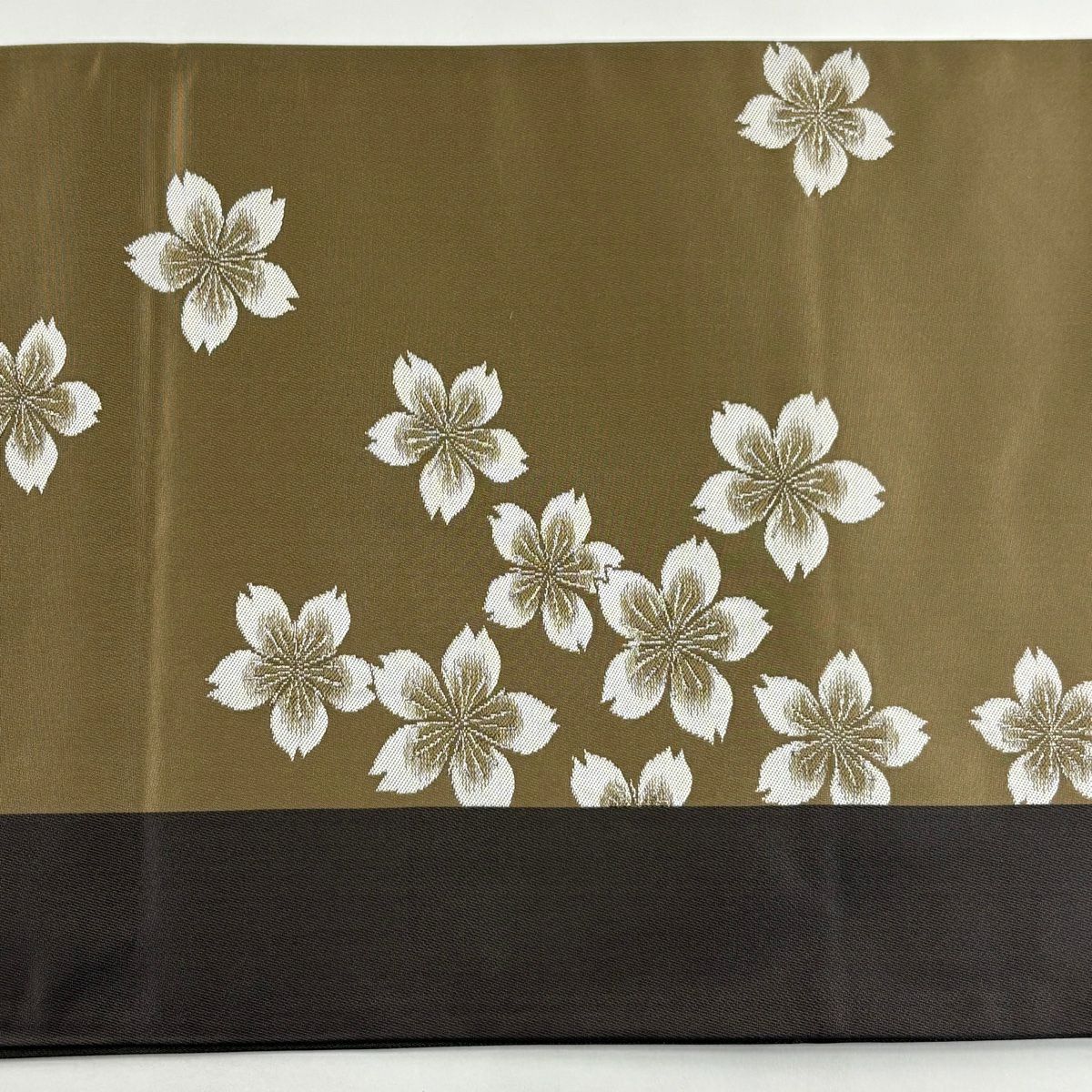 【美品】 袋帶 逸品級 辻村ジュサブロー 落款あり 櫻花 銀線 淺茶 六通 純蠶絲