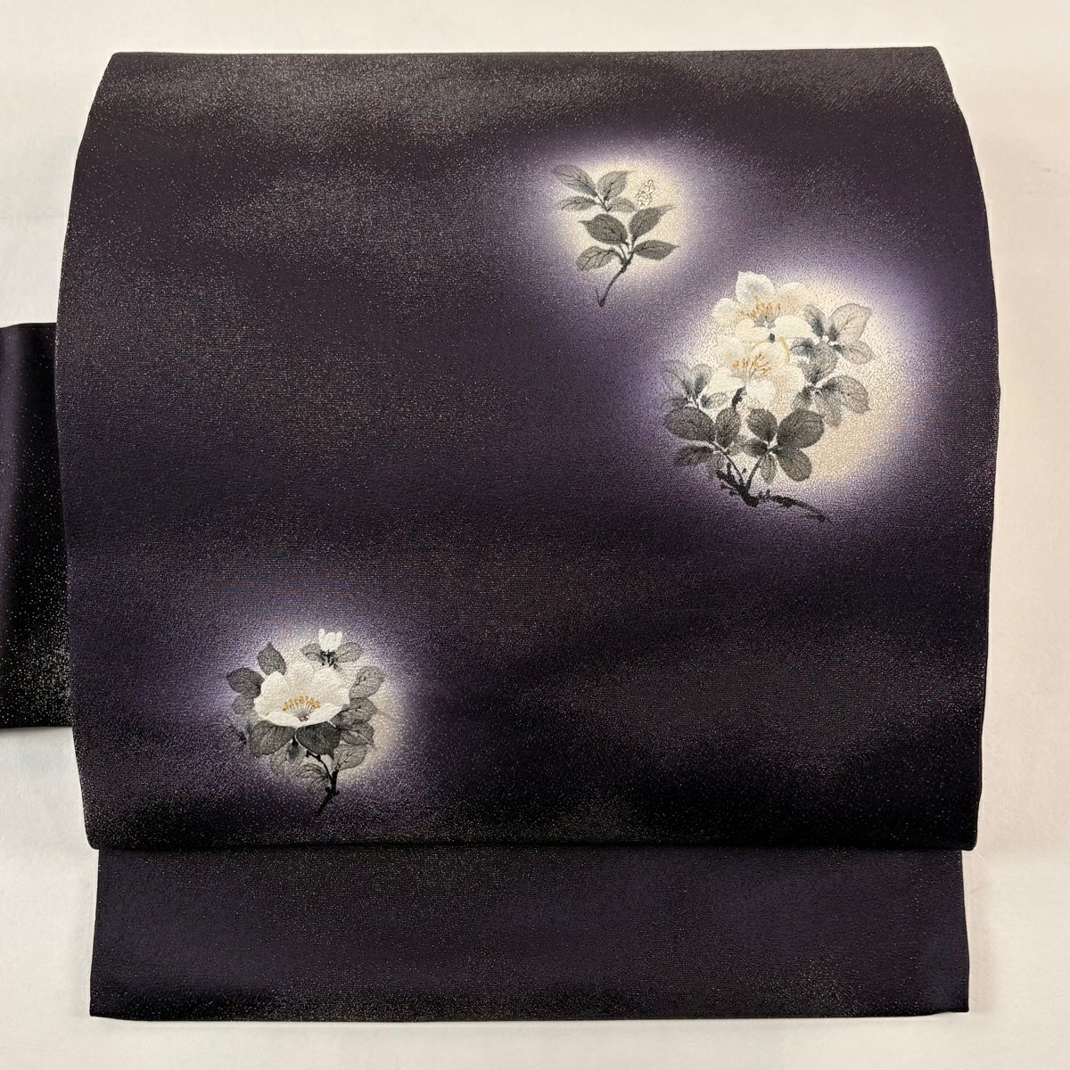 【美品】名古屋帶 逸品級 草花紋 金銀彩 漸層 深紫 純蠶絲