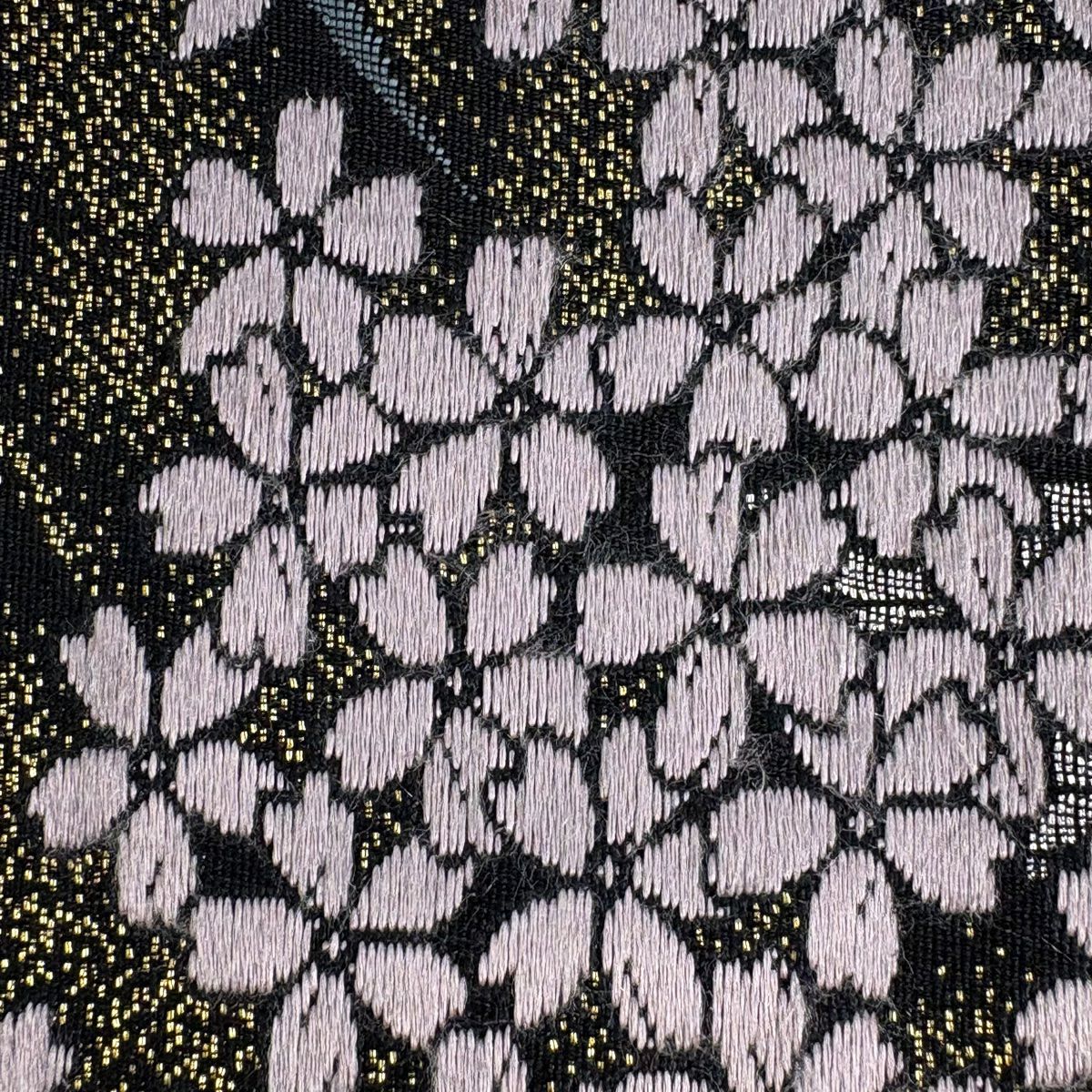 袋帶 秀品級 樱花 条纹 金金箔 黑 六通 純蠶絲