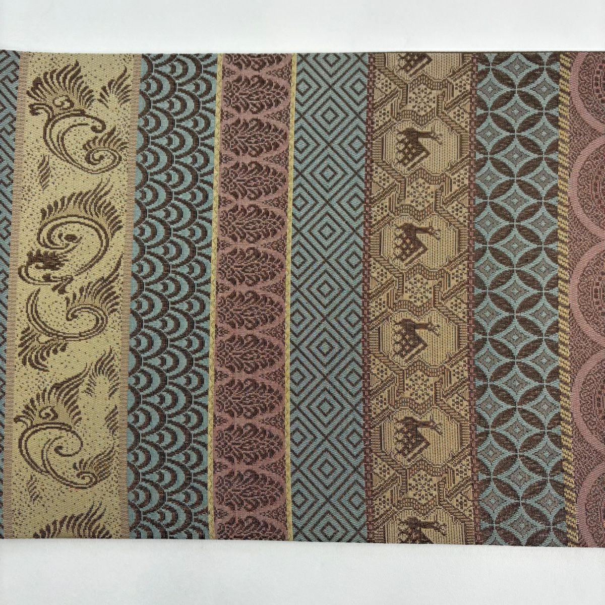 【美品】 袋帶 秀品級 圓文 有職紋樣 金絲 青灰 深藍色 全通 純蠶絲