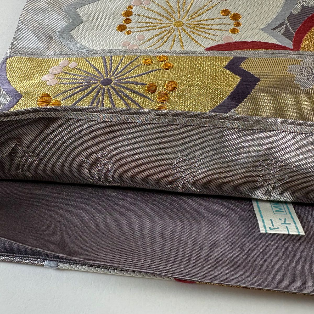 【美品】 袋帶 優品級 振袖禮服禮服用 鈴乃屋 櫻花 金金箔 金絲 灰紫 全通 純蠶絲