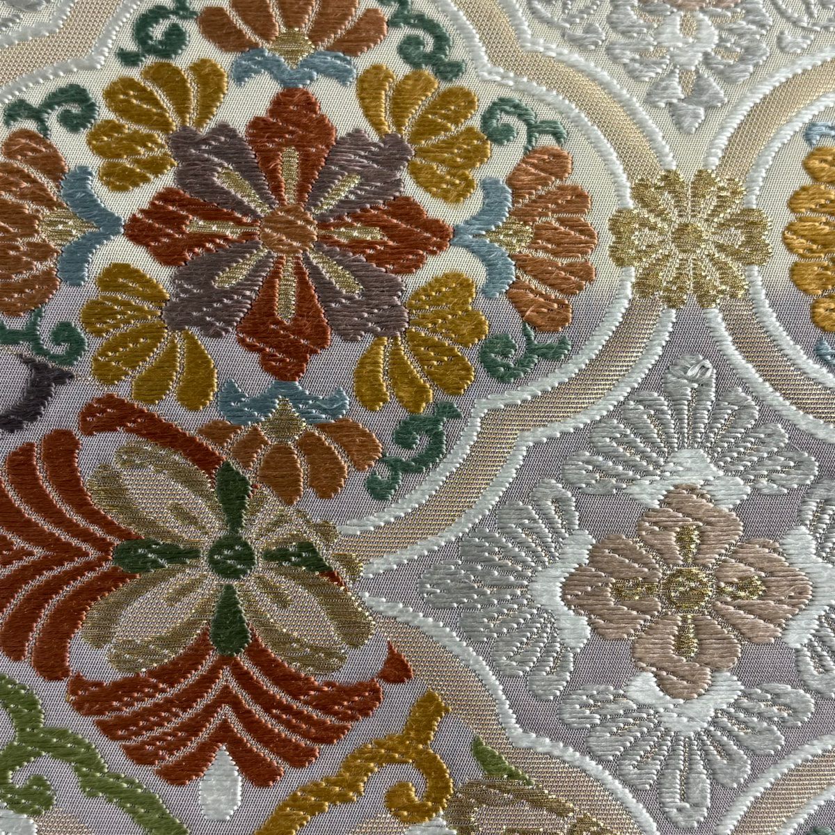 【美品】 袋帶 秀品級 華紋 立涌 唐織 金金箔 灰紫 六通 純蠶絲