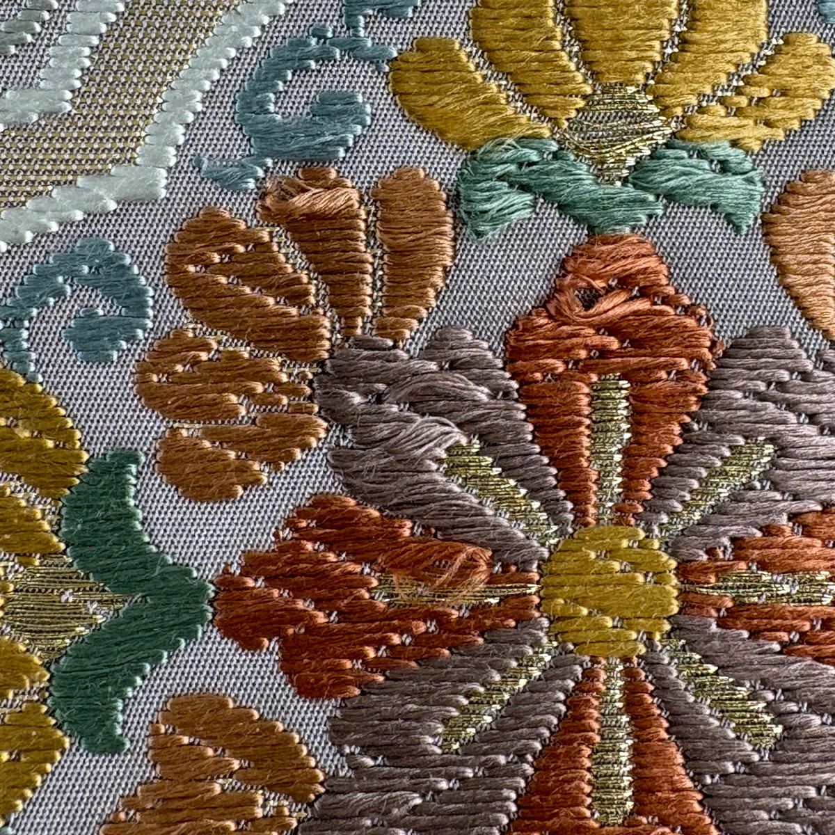 【美品】 袋帶 秀品級 華紋 立涌 唐織 金金箔 灰紫 六通 純蠶絲
