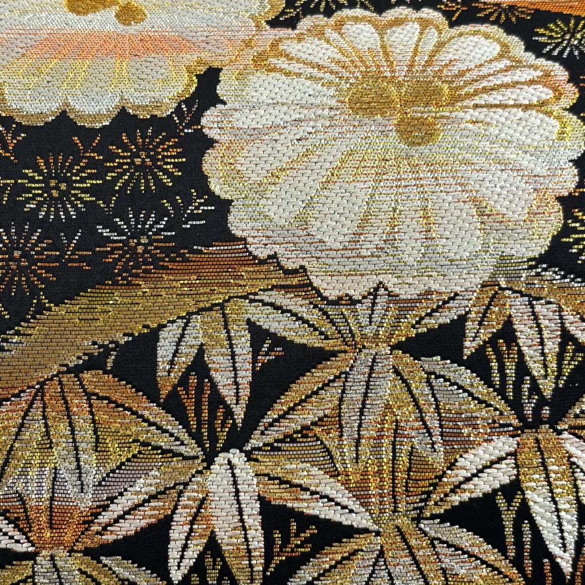 【美品】 袋帶 秀品級 梅花 菊花 金絲 金金箔 黑 六通 純蠶絲
