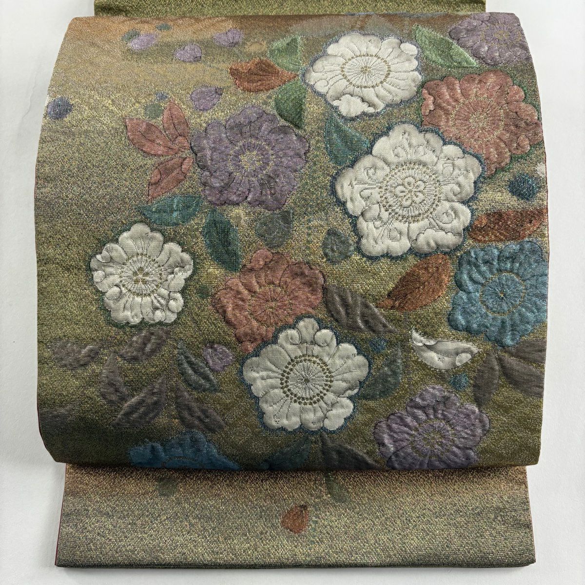 【美品】 袋帶 秀品級 辻花染圖案 金線 拉麵線 金色 大鼓圖案 純蠶絲