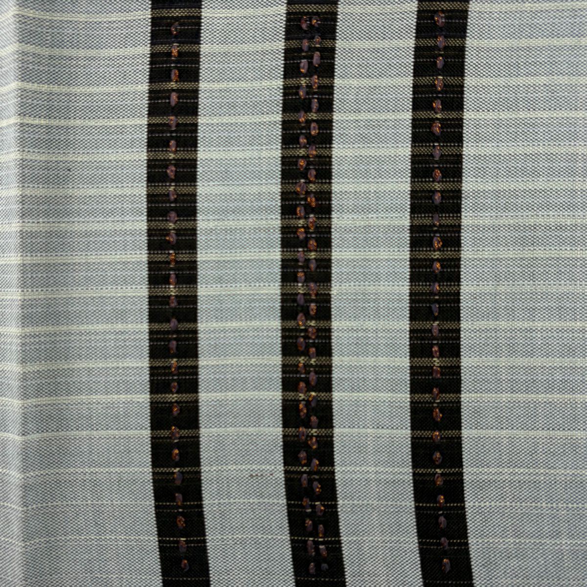 【美品】 袋帶 秀品級 縞 幾何學圖案 金金箔 刺繡 青灰 純蠶絲