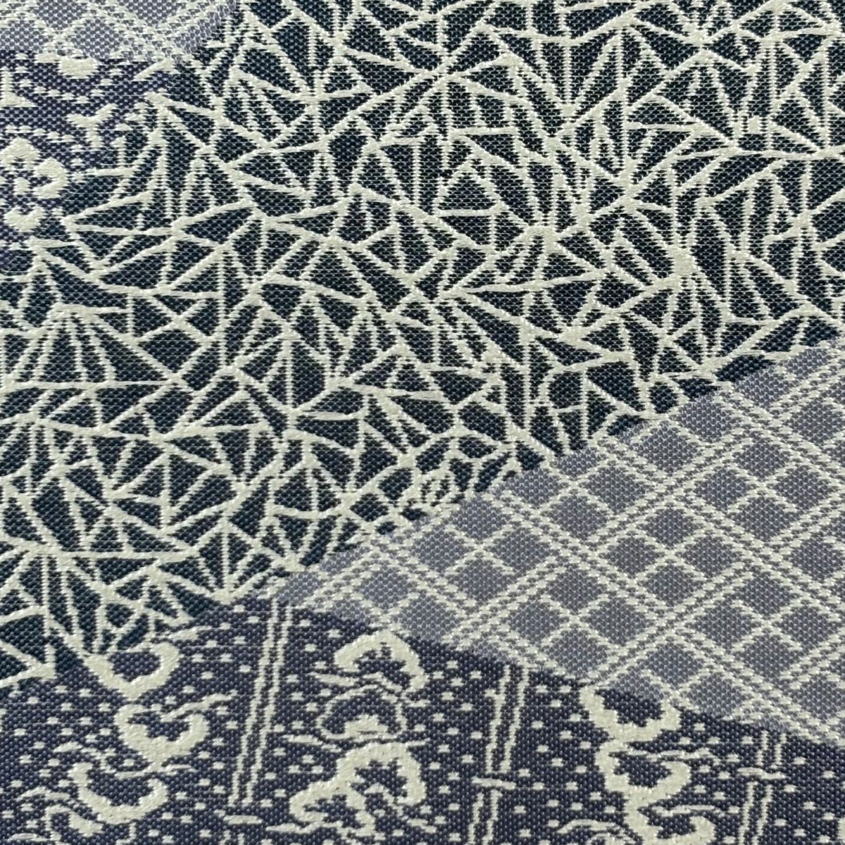 【美品】 袋帶 秀品級 寄花紋 花 青灰 深藍色 六通 純蠶絲