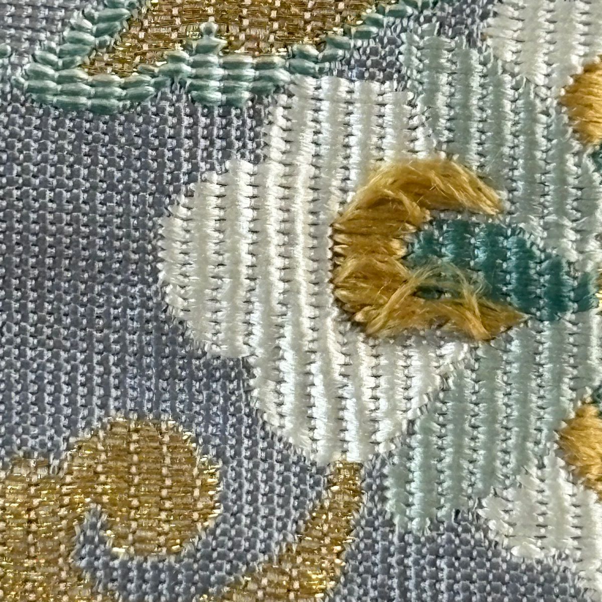 袋帶 秀品級 華紋 鳥 金絲 金金箔 青灰 六通 純蠶絲