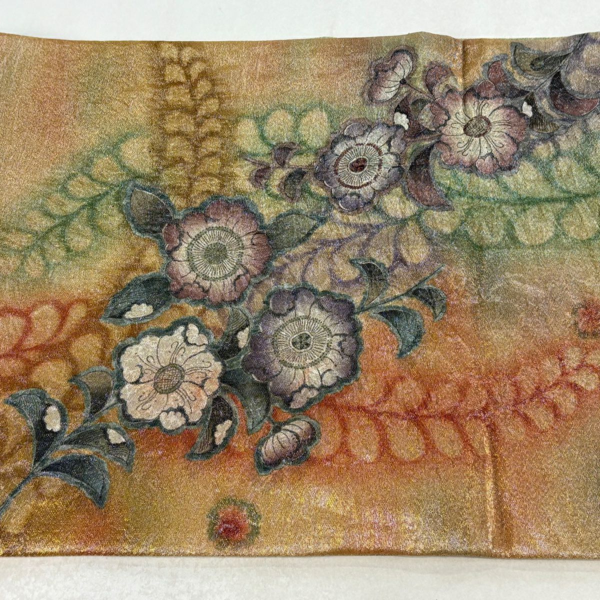 【美品】 袋帶 名品級 辻花染 金金箔 茶色 お太鼓圖案 純蠶絲