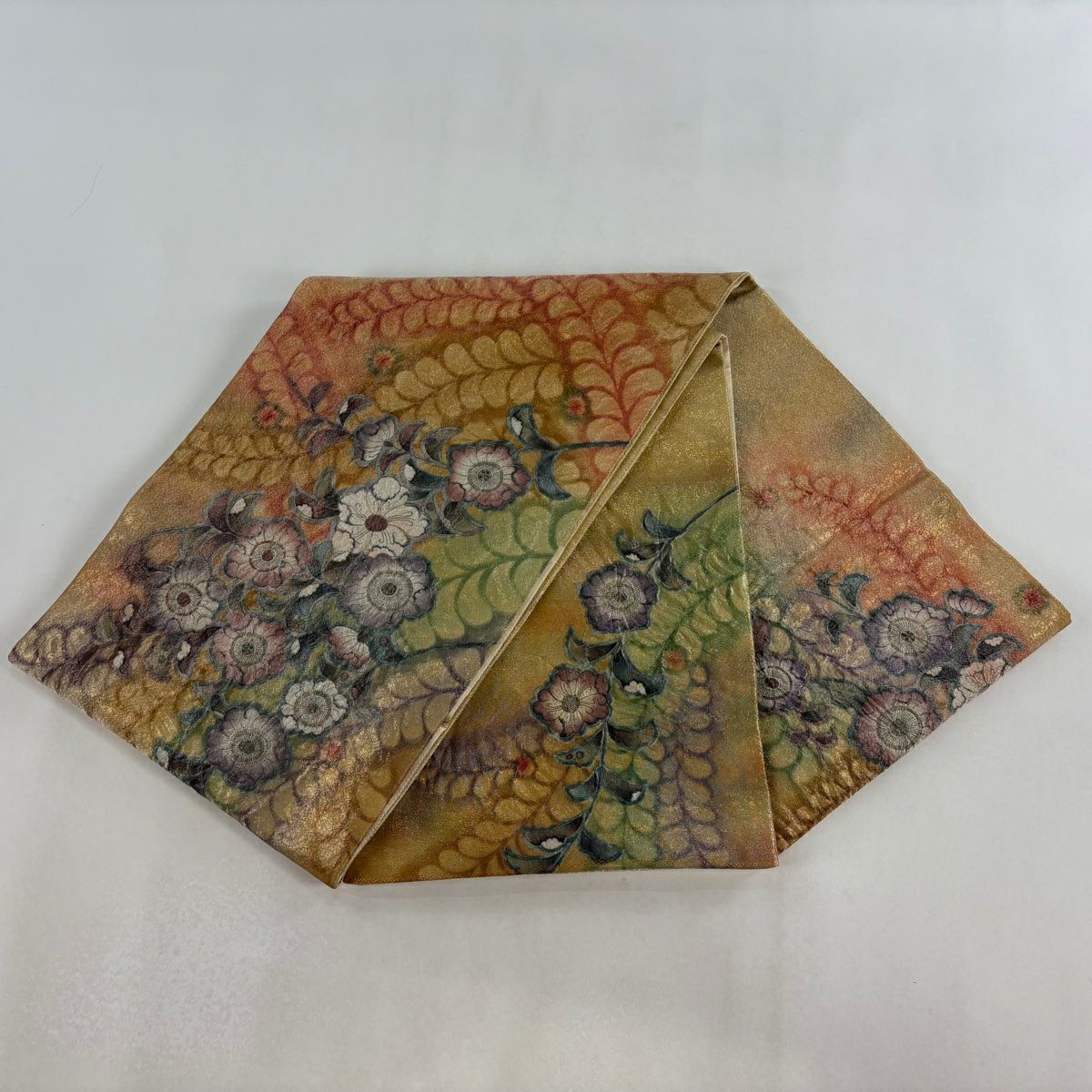 【美品】 袋帶 名品級 辻花染 金金箔 茶色 お太鼓圖案 純蠶絲