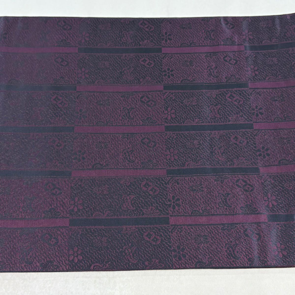 【美品】 袋帶 名品級 草花紋紋 菱 金絲 金金箔 青灰 全通 純蠶絲