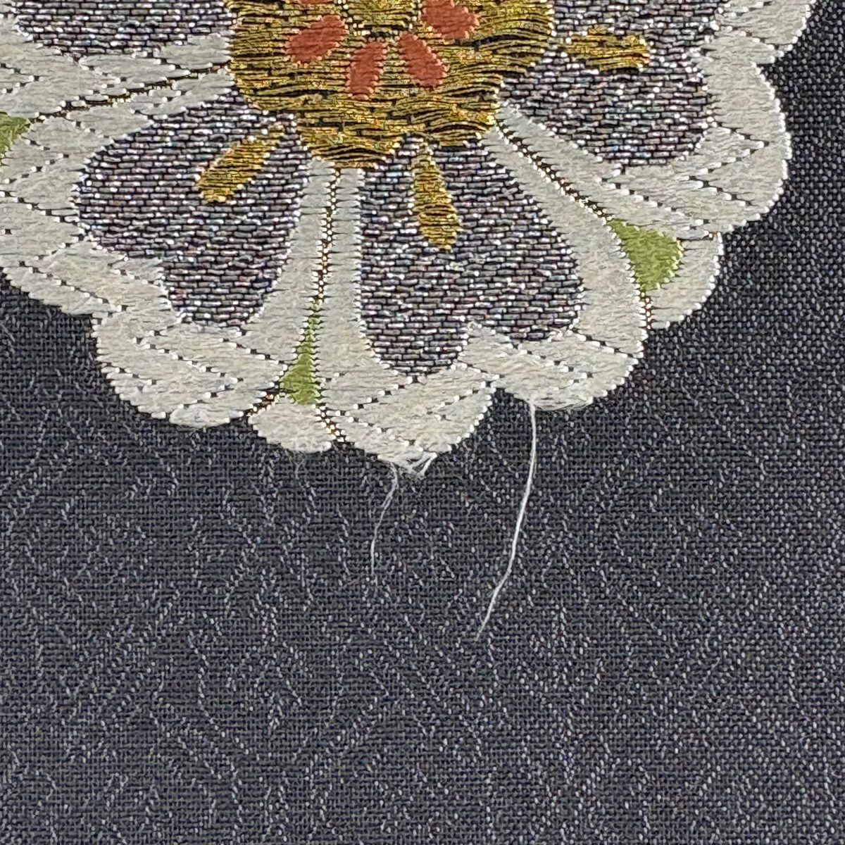 【美品】名古屋帶 秀品級 華紋 花 金銀彩 金金箔 灰色 純蠶絲