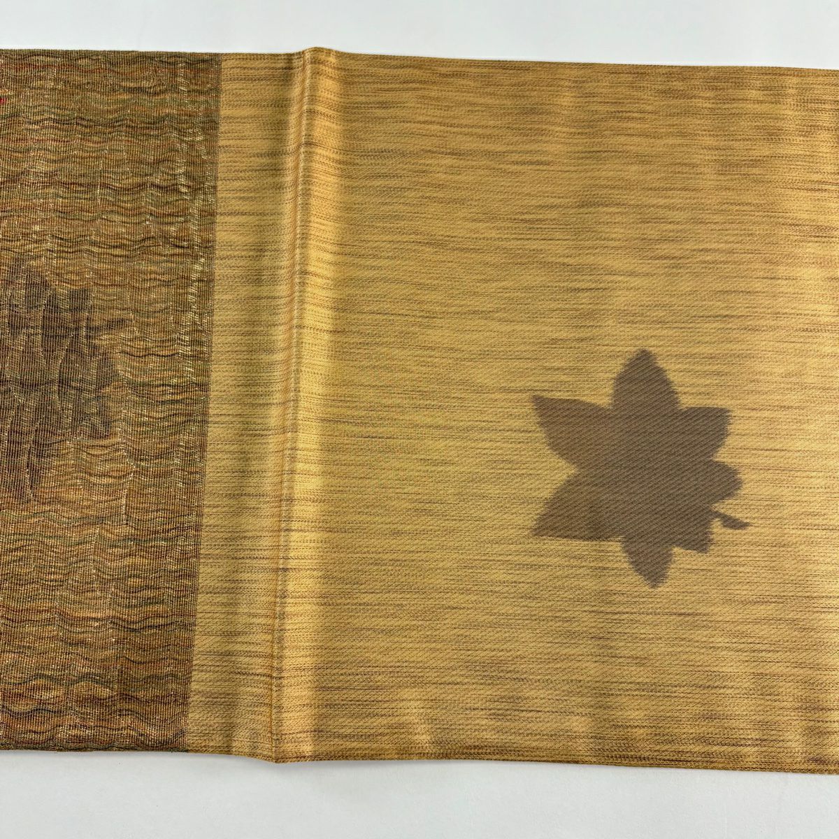 【美品】 袋帶 秀品級 吹寄 芝 金金箔 金絲 山吹茶 六通 純蠶絲