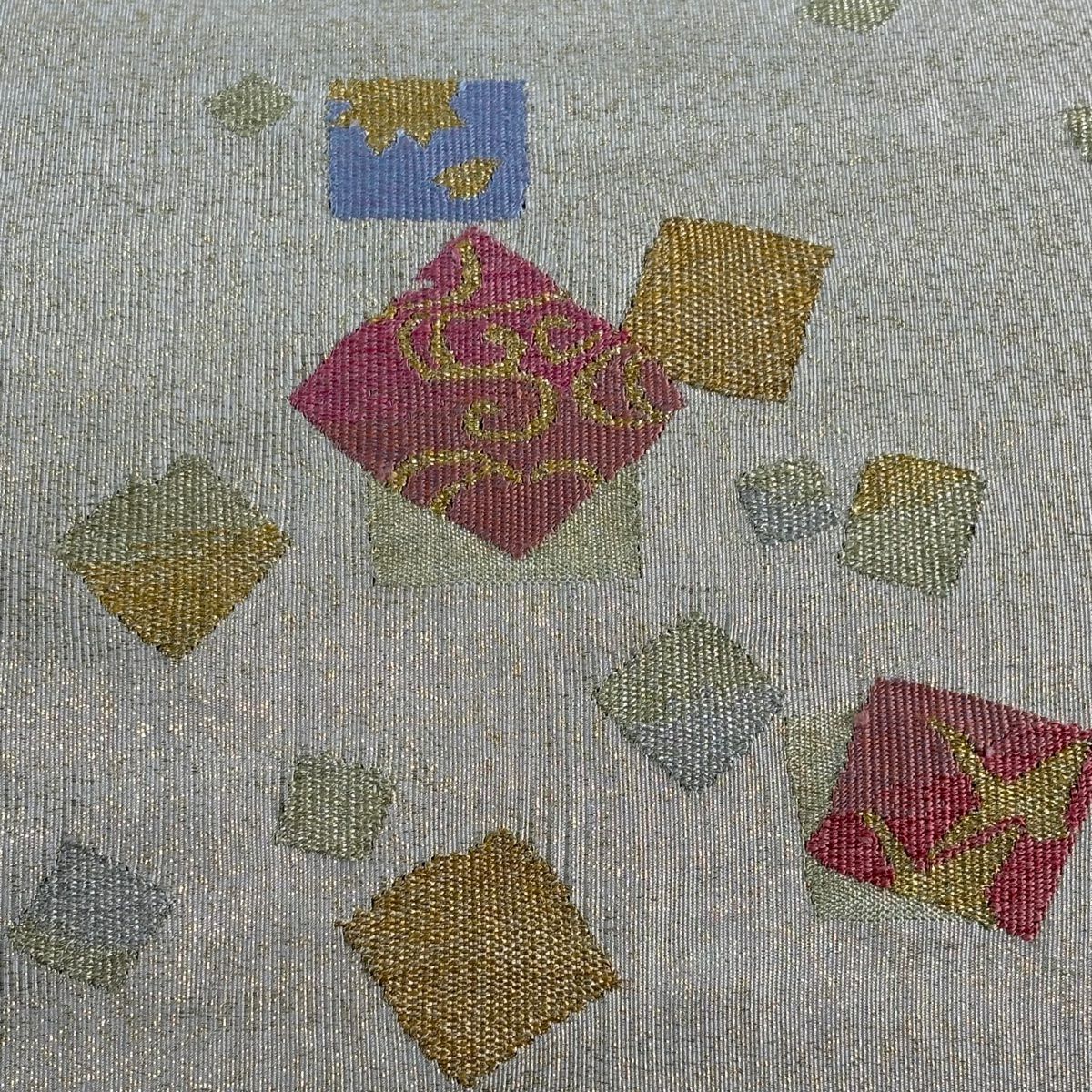 【美品】 袋帶 秀品級 色紙 鳥 金銀糸 金金箔 奶油色 お太鼓圖案 純蠶絲