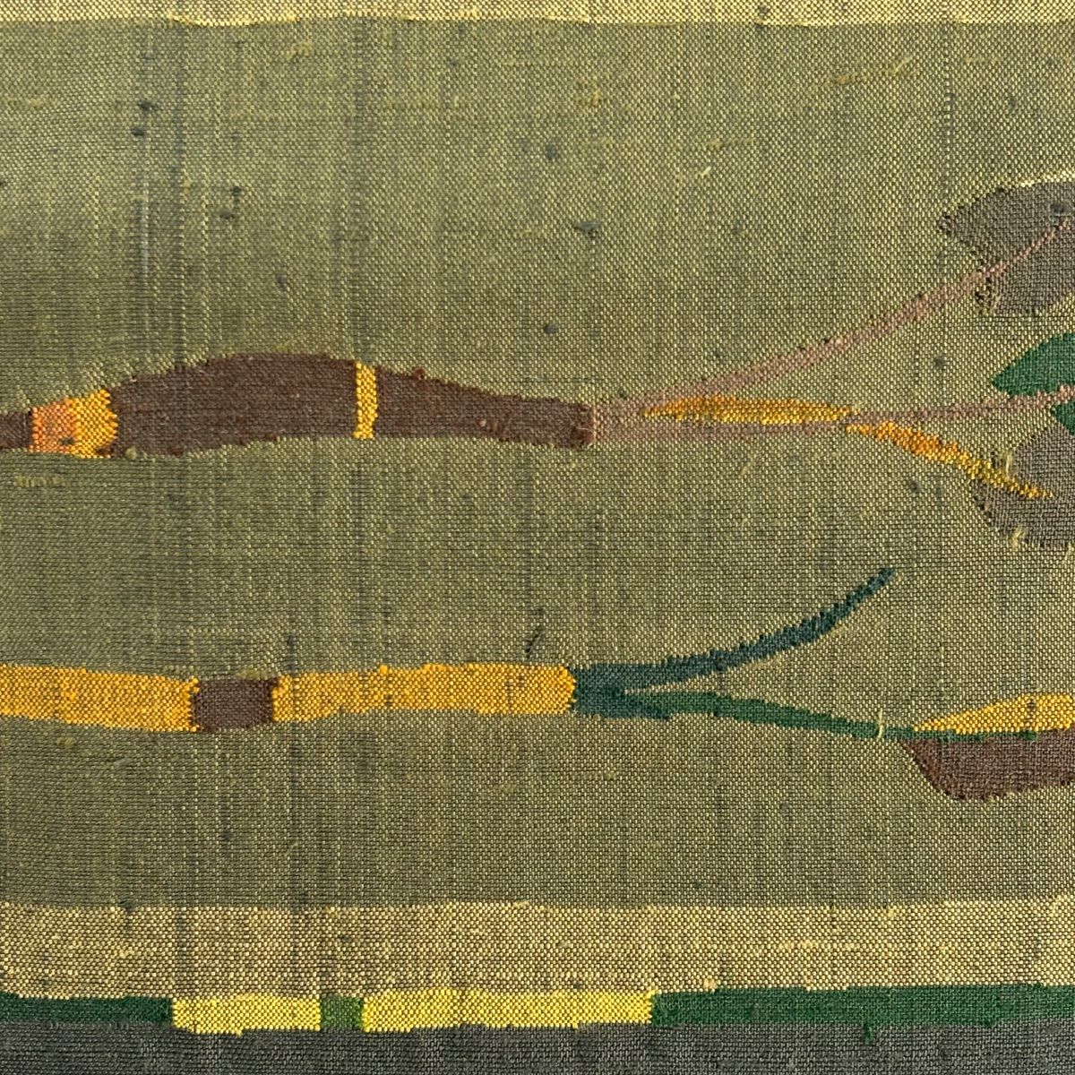【美品】 開口名古屋帶 優品級 有落款 紬織織 深綠 純蠶絲