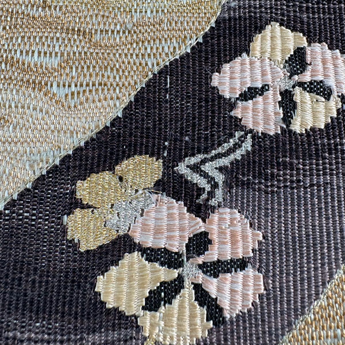 袋帶 秀品級 霞 松樹竹子梅花 灰綠 お太鼓圖案 純蠶絲