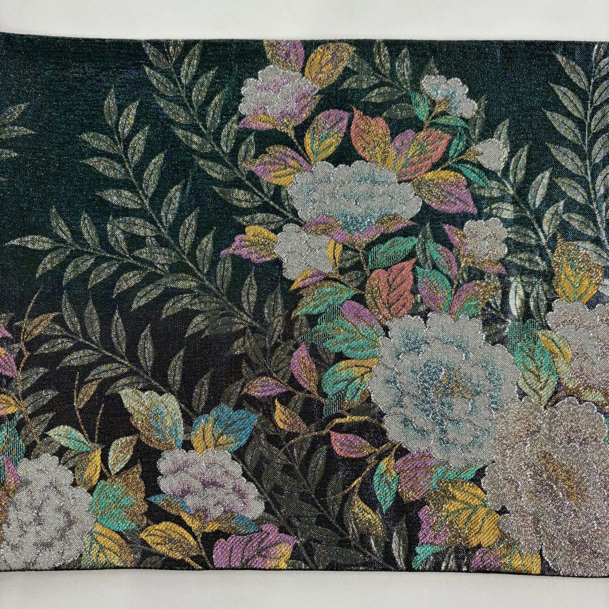 【美品】 袋帶 秀品級 草花紋紋 金金箔 青綠 六通 純蠶絲