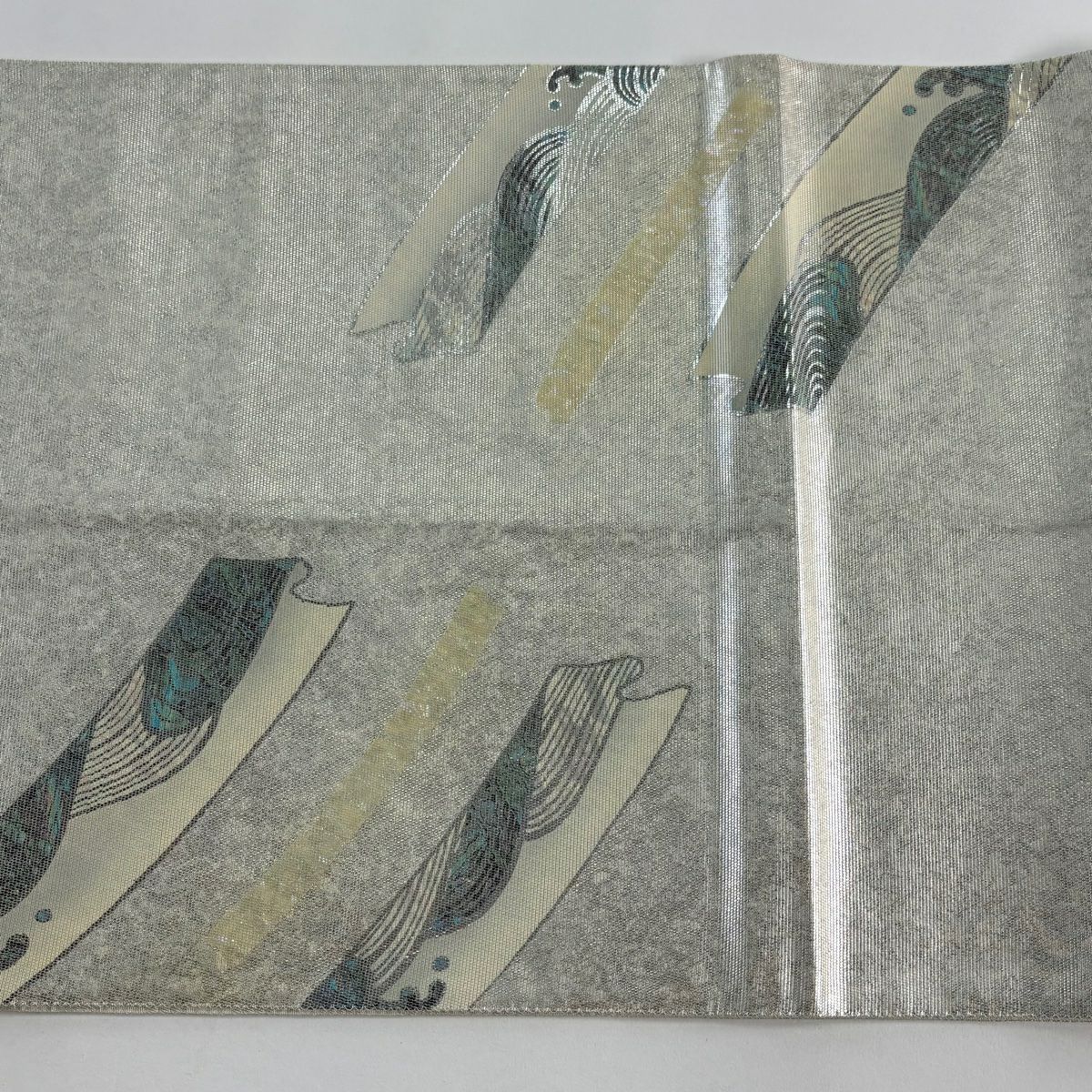 袋帶 秀品級 波 金金箔 銀 お太鼓圖案 純蠶絲