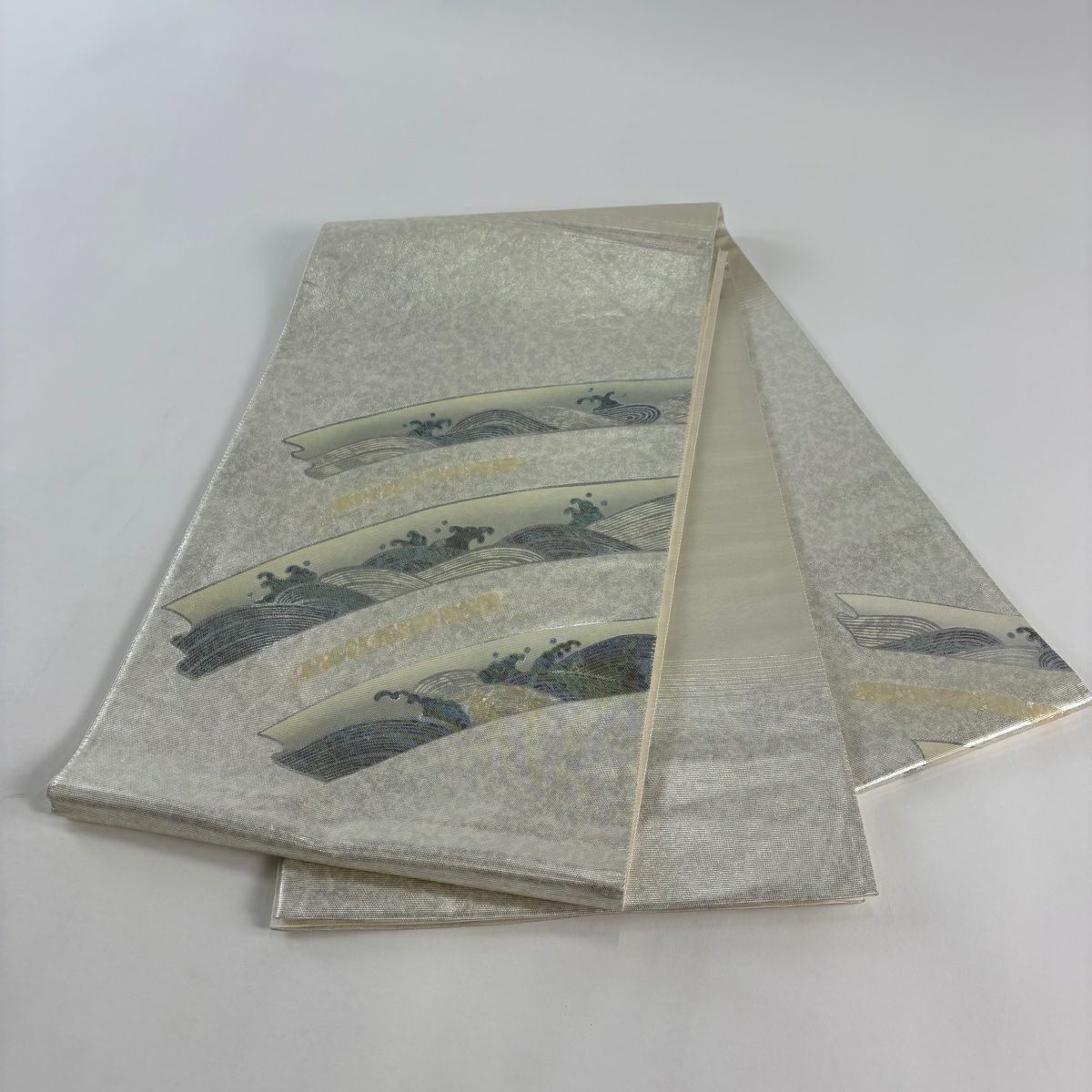 袋帶 秀品級 波 金金箔 銀 お太鼓圖案 純蠶絲