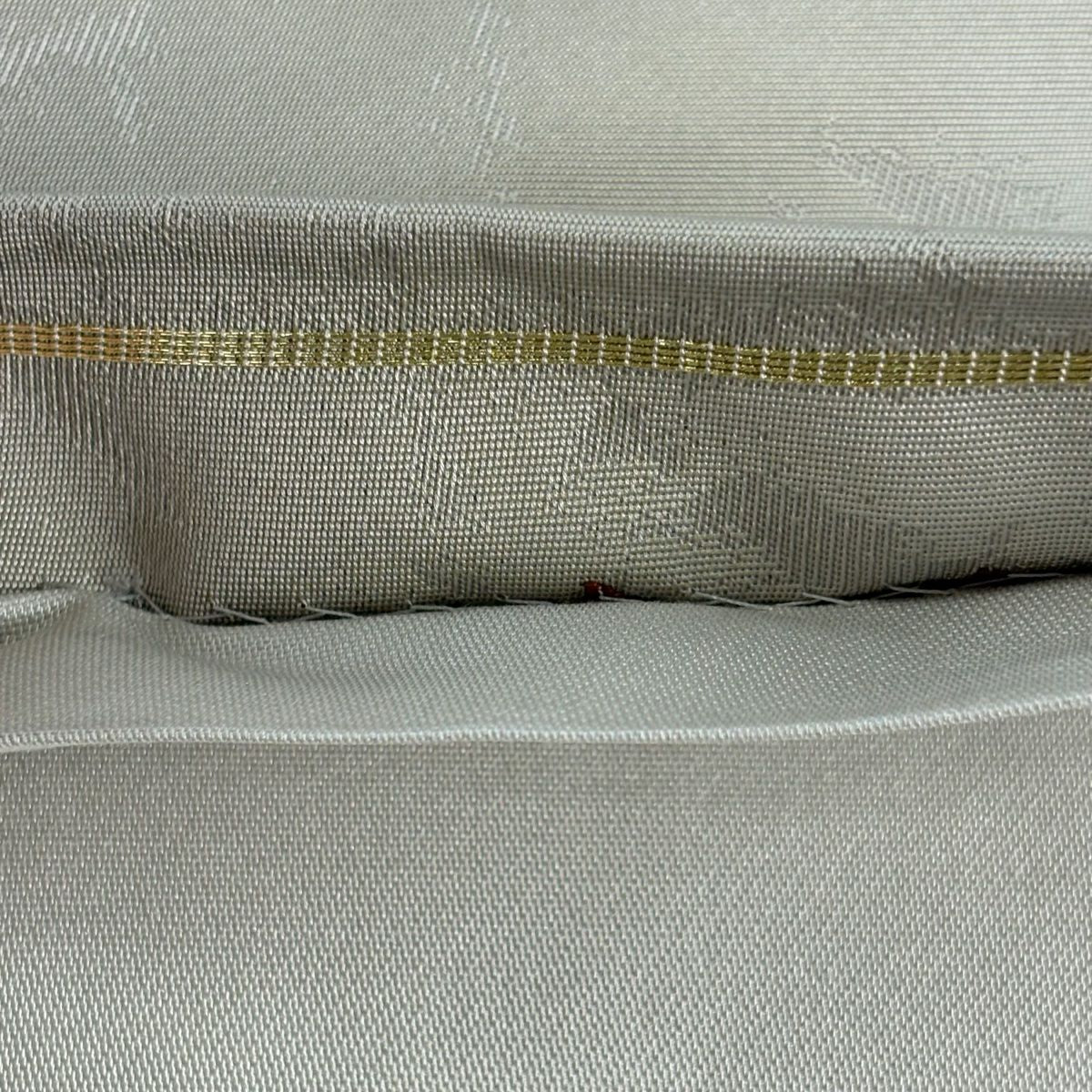 【美品】 袋帶 秀品級 文字文 鱗 刺繡 金絲 灰 深藍柄 純蠶絲