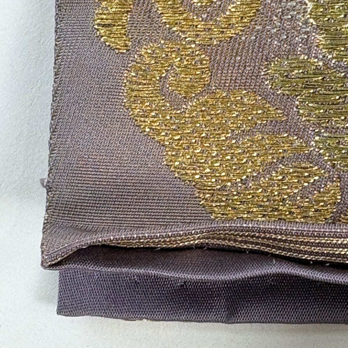 【美品】 袋帶 秀品級 華紋 花菱 金絲 金金箔 紫 六通 純蠶絲