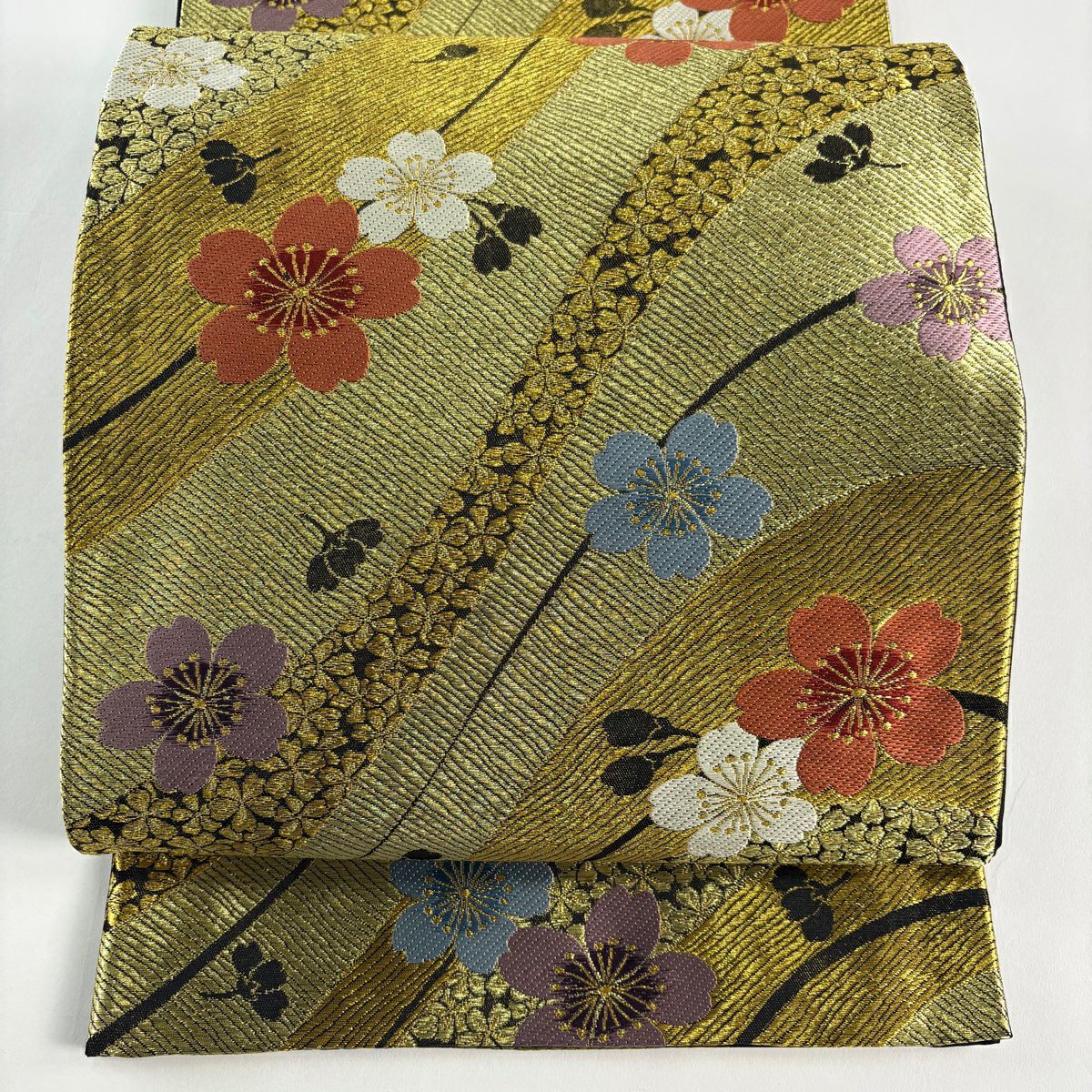 【美品】 袋帶 秀品級 櫻花 金絲 金金箔 金 六通 純蠶絲