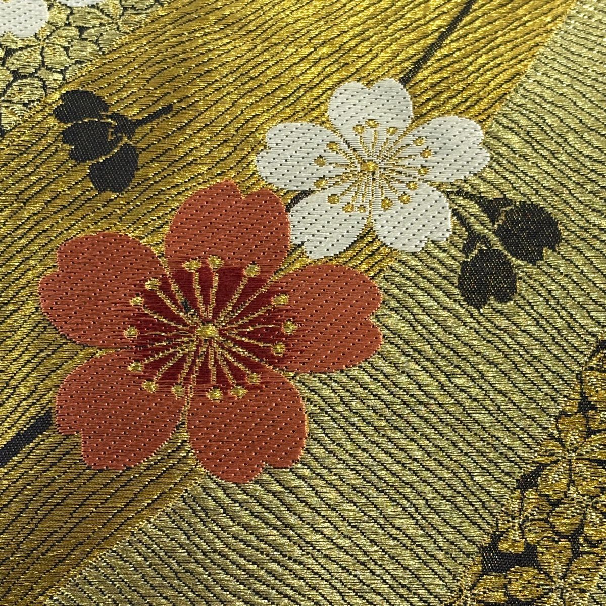 【美品】 袋帶 秀品級 櫻花 金絲 金金箔 金 六通 純蠶絲