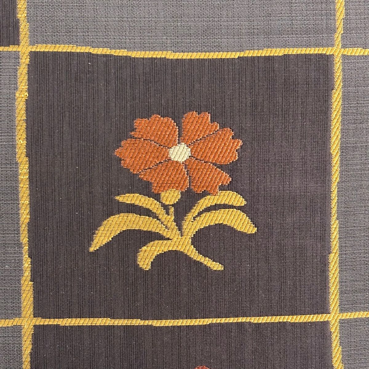 【美品】 袋帶 秀品級 落款あり 草花紋 灰紫 六通 純蠶絲