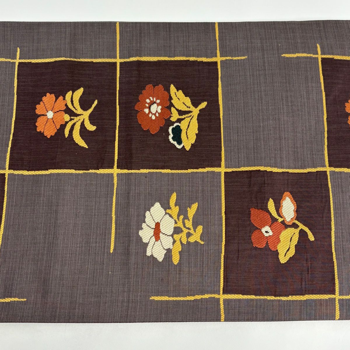 【美品】 袋帶 秀品級 落款あり 草花紋 灰紫 六通 純蠶絲