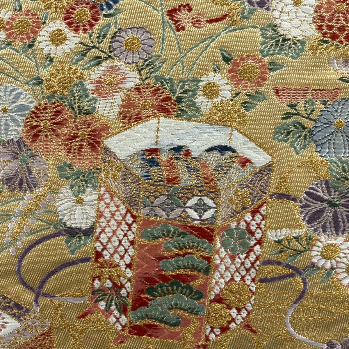 【美品】 袋帶 秀品級 關西仕立 紅貝桶 蝴蝶 金絲 金金箔 金色 六通 純蠶絲