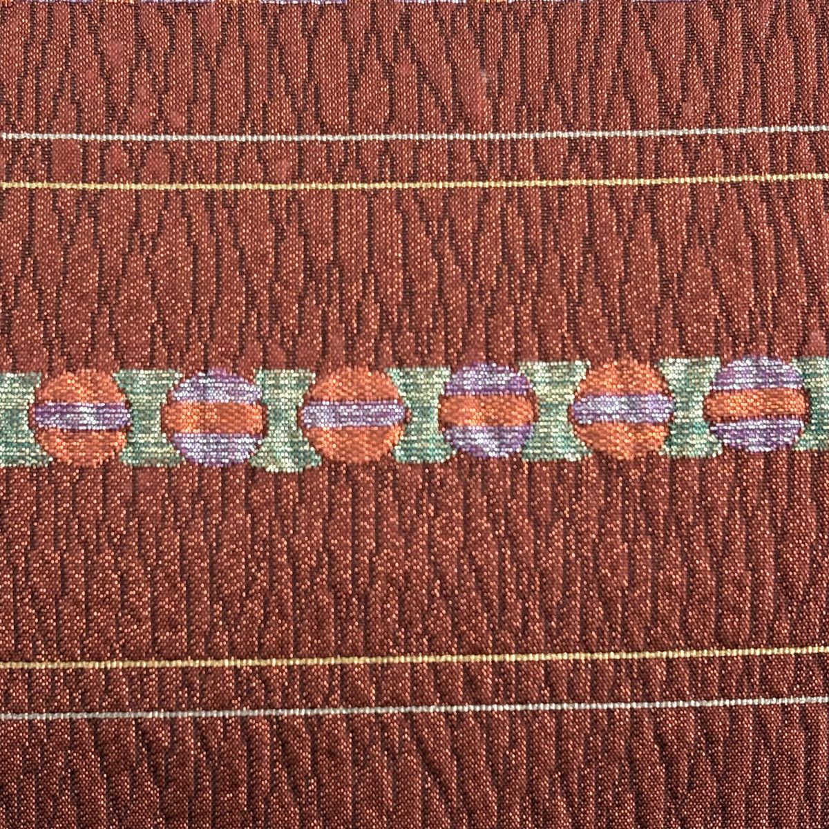 袋帶 秀品級 條紋 幾何學 金金箔 深紅色 六通 純蠶絲