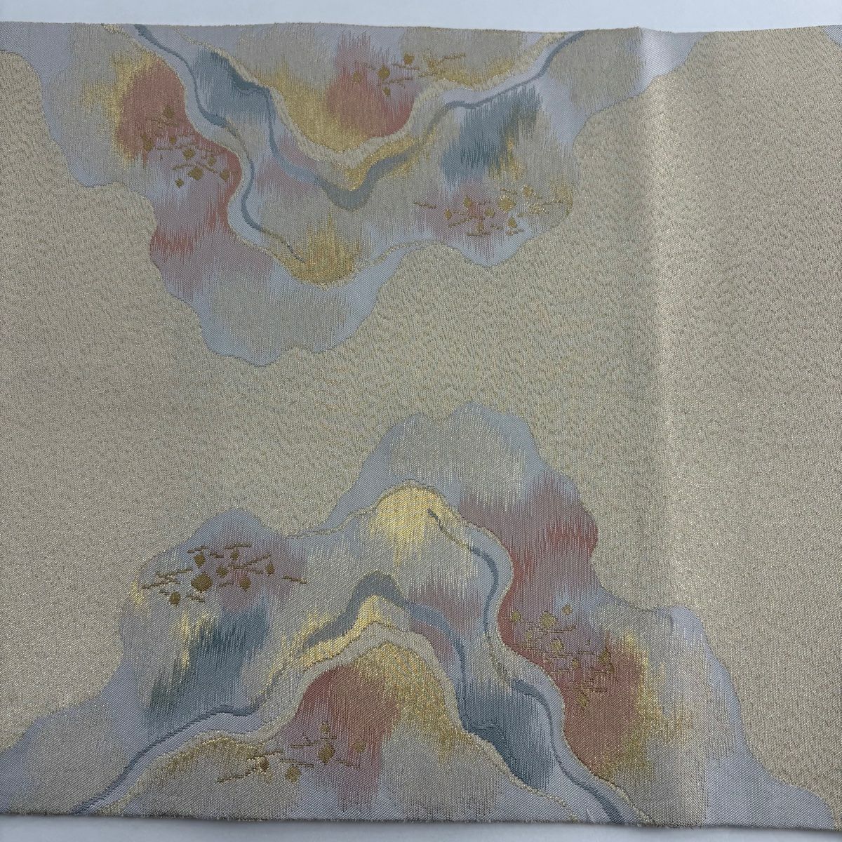 【美品】 袋帶 秀品級 關西仕立 道長取 金金箔散佈 金金絲 金色 大鼓圖案 純蠶絲