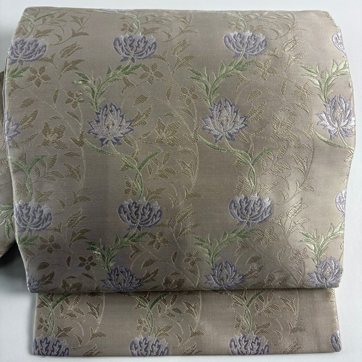 名古屋帶 秀品級 草花紋 金糸 唐織 灰茶 純蠶絲