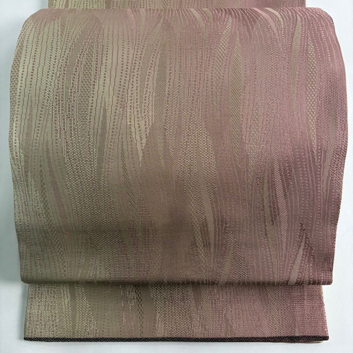 【美品】 袋帶 秀品級 全通 よろけ縞 紅紫 全通 純蠶絲