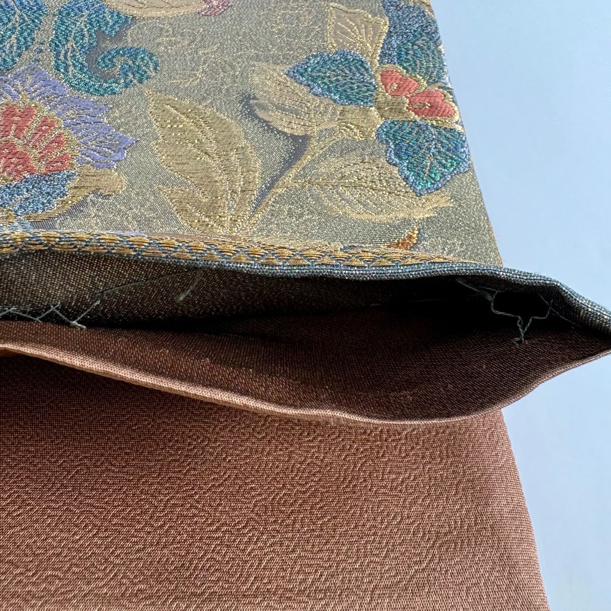 【美品】 袋帶 秀品級 草花紋紋 金金箔 金絲 金色 六通 純蠶絲