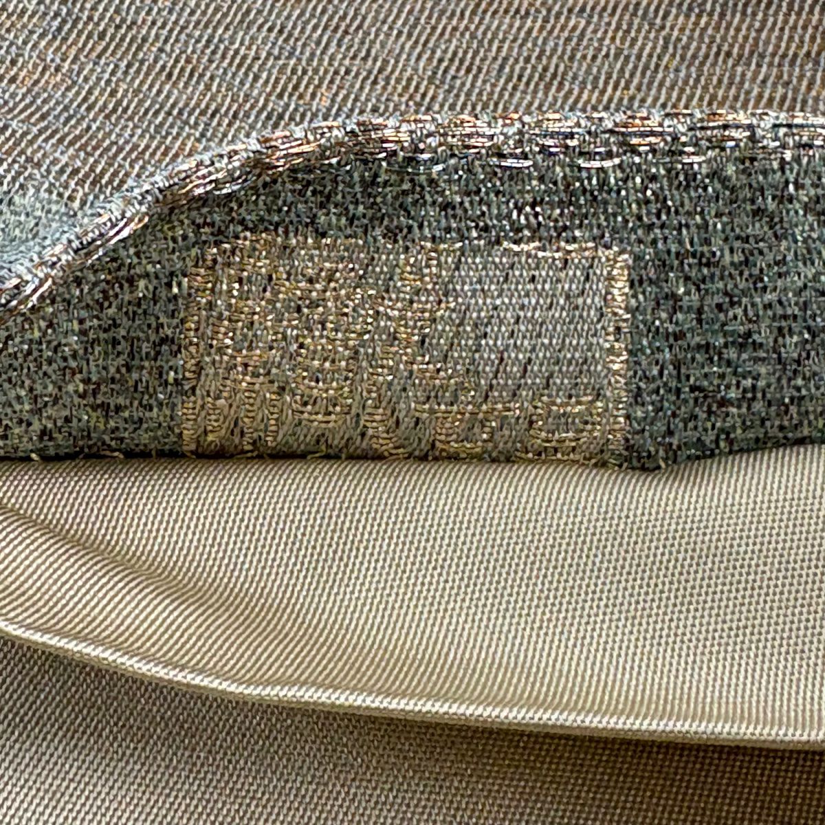 【美品】 袋帶 秀品級 枝梅花 菱 金金箔 灰綠 六通 純蠶絲