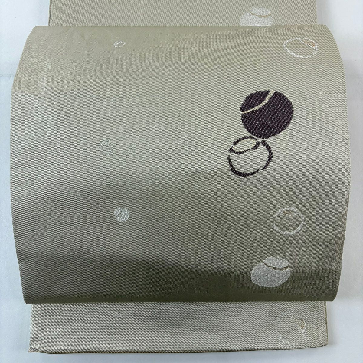 【美品】 袋帶 秀品級 本袋 器物 金金箔 米色 六通 純蠶絲