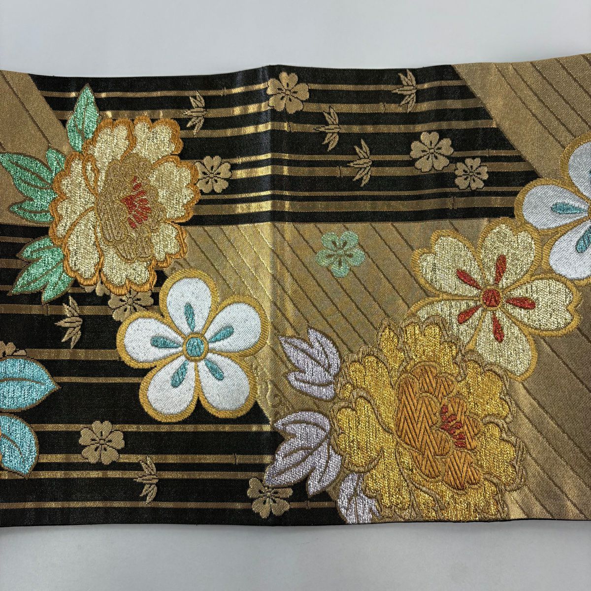 【美品】 袋帶 秀品級 椿 梅花 金絲 金金箔 金色 六通 純蠶絲